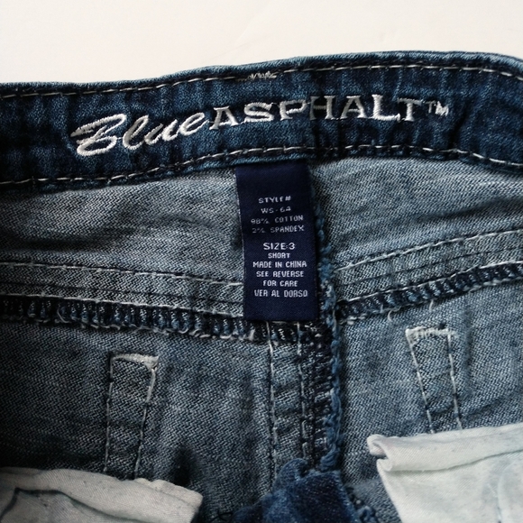 Blue Asphalt Stitch Denim Jeans Cutoff Shorts 3 Y2K Bling 2000's - Picture 2 of 3